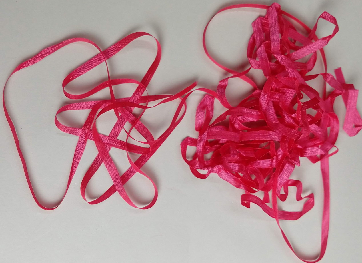 Kw-15, vintage silk/rayon ribbon, hot pink, 7 mm wide, per 3 meters